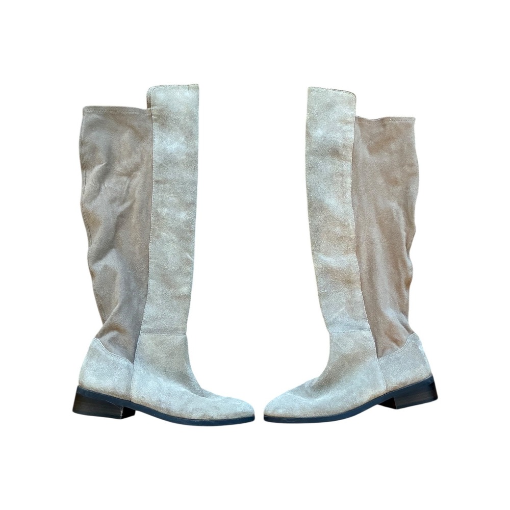Franco Sarto Knee High Suede Boots Tan Beige Block Heel Women's Size 8M